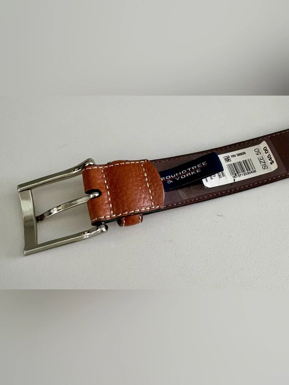 NWT Roundtree & Yorke Men’s Leather Dress Belt Cognac Brown Size 50 Big & Tall